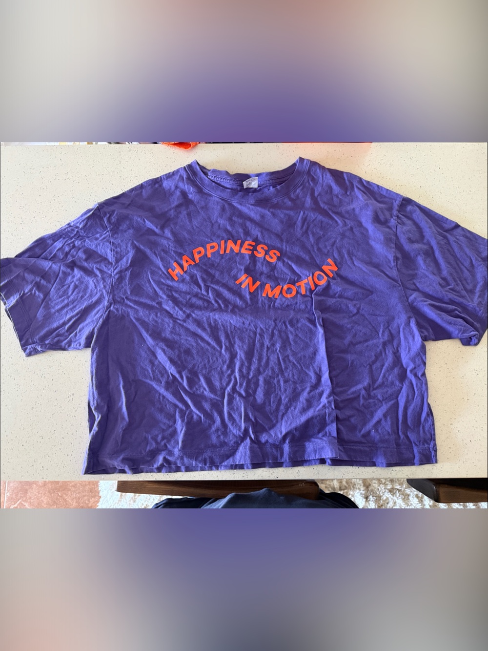 Zumba Fitness Purple Crop Tee with Orange 'Happiness In Motion' Graphic